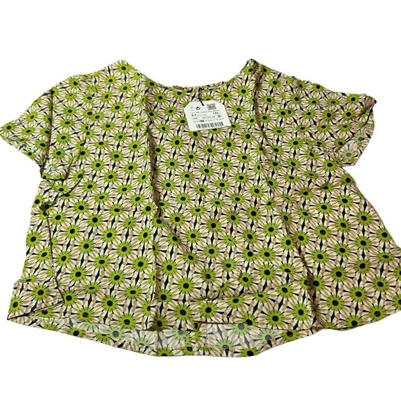 New Zara Girls Floral Spring Blouse Size 6/7 Green S/S Blouse BNWT - Picture 1 of 3